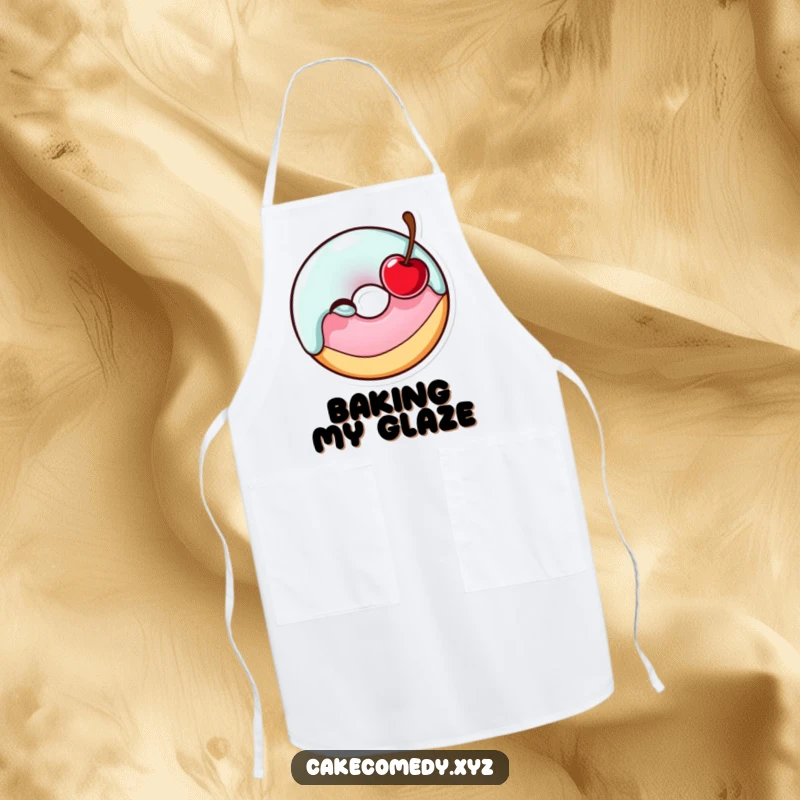Funny cheerful donut character winking with a cherry, featured on a durable apron, making cooking a delightful and humorous task.
