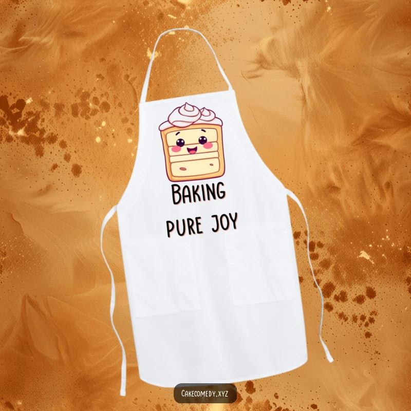 Funny happy cake slice character with frosting swirls on an apron, bringing pure joy and personality to the kitchen.