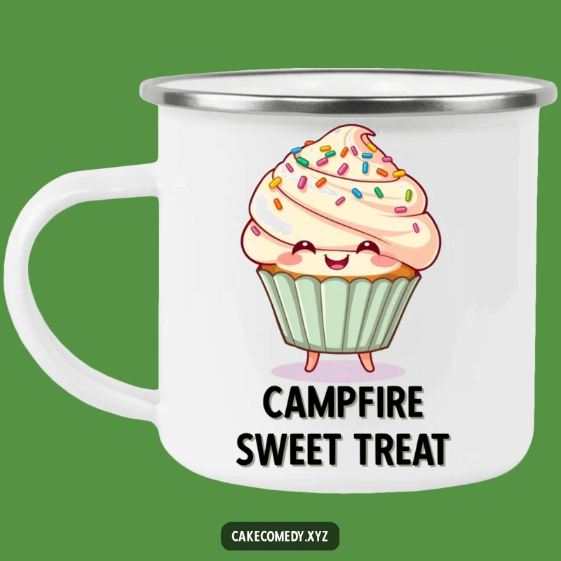 Funny Cupcake Camping Mug: Happy Bouncing Character for Sweet Humorous Gift