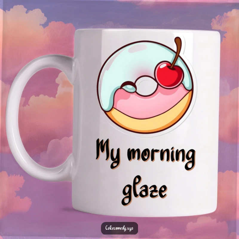 Funny donut character mug winking with a cherry, a sweet and cheerful glazed treat perfect for a fun gift.