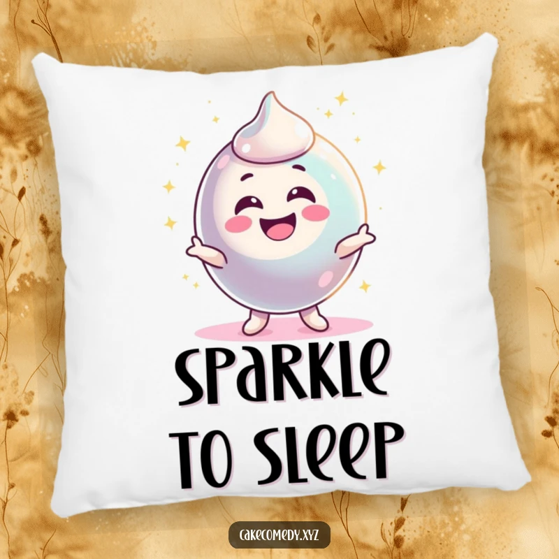 Funny delighted candy character wiggling and sparkling brightly on a soft pillow, offering comfort and a burst of energetic joy.