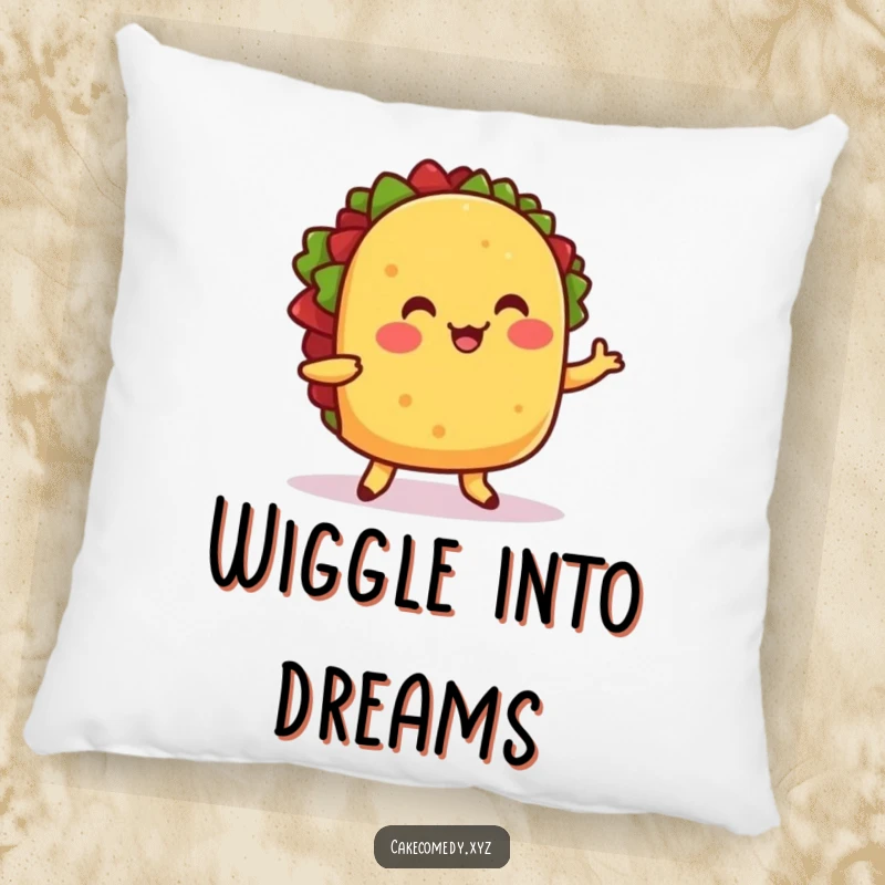 Funny pillow with a cheerful taco dancing with tiny feet, perfect for festive comfort and a touch of humor.