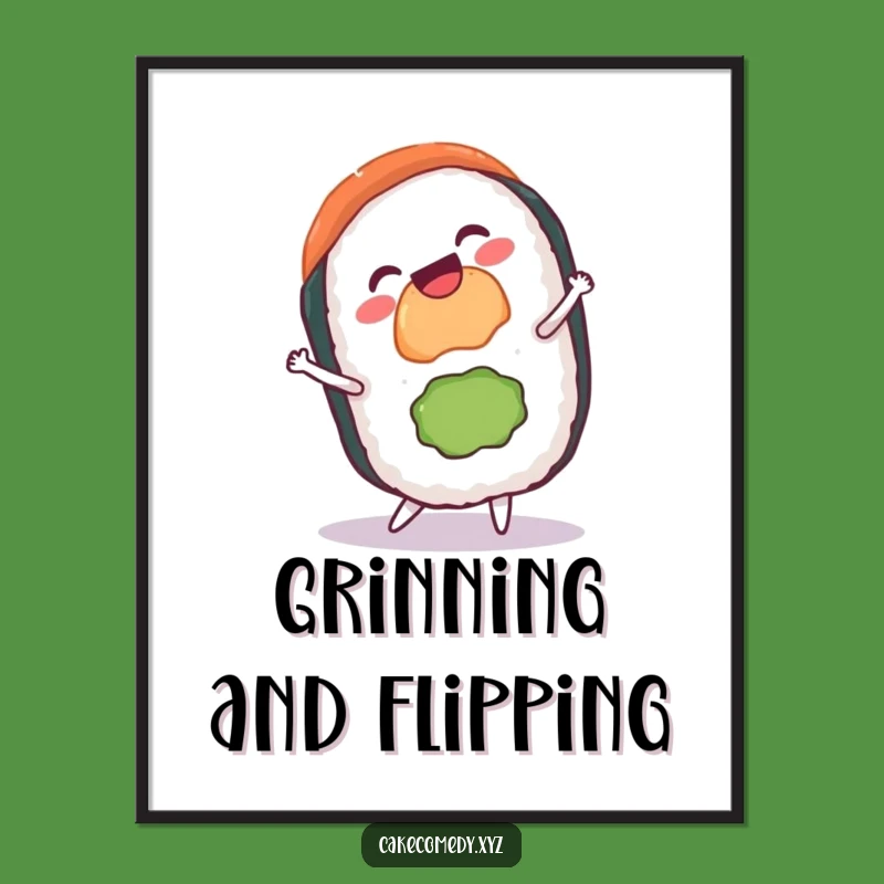 Funny Sushi Cartwheel Digital Print: Gleeful Art for Fun Home Decor