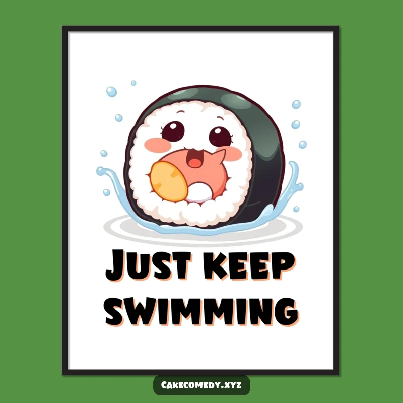 Funny Sushi Digital Art Print: Giggling Roll with Fins for Instant Aquatic Decor