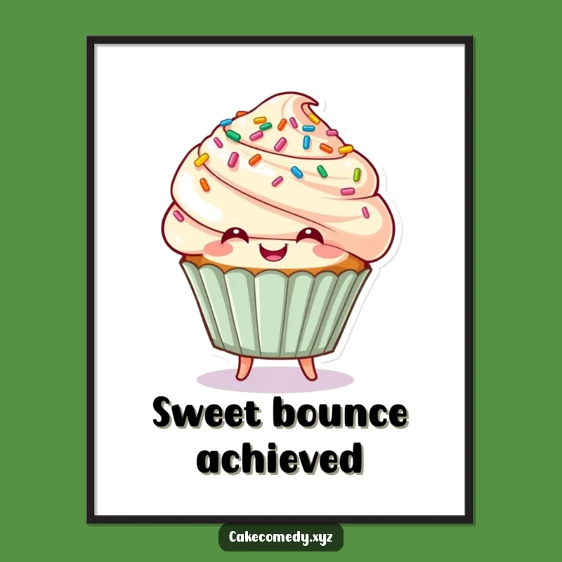 Funny Cupcake Poster: Happy Bouncing Character Art, Sweet Humorous Gift