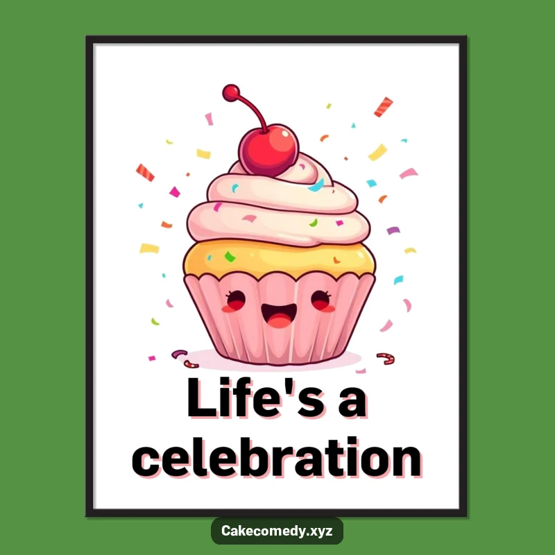 Funny Cupcake Confetti Poster: Ecstatic Wall Art for a Joyful, Humorous Home