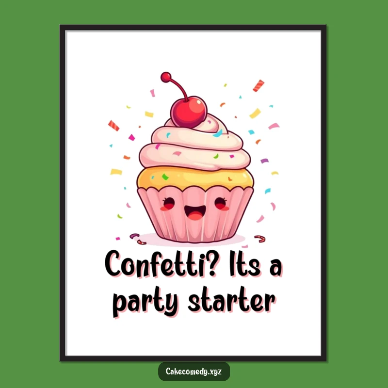 Funny Free Printable Wall Art: Ecstatic Cupcake Confetti Celebration - Downloadable Decor