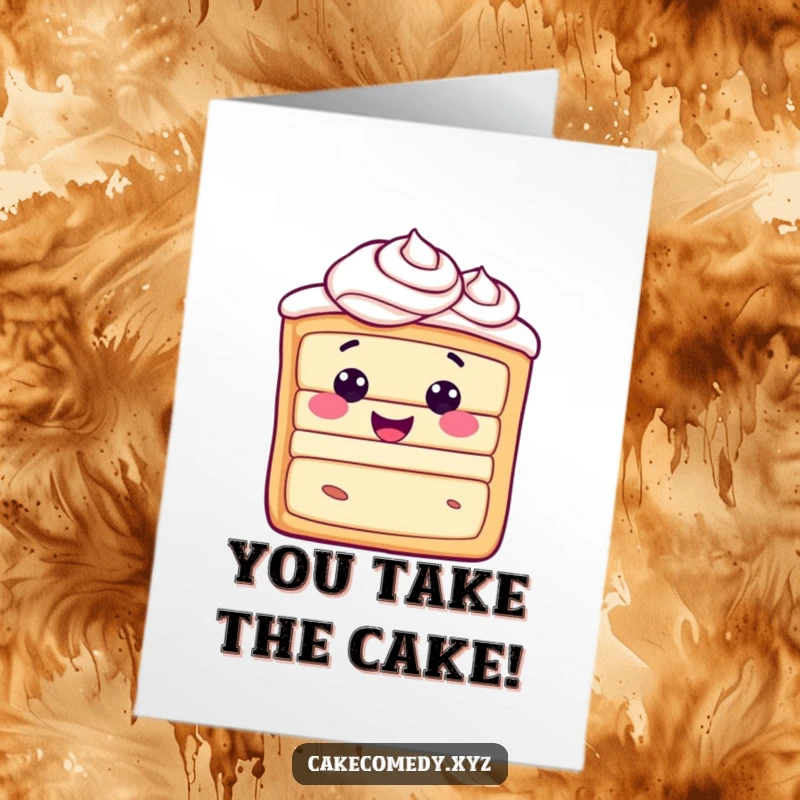 Funny Free Printable Cake Congratulations Card: A joyful slice of cake with frosting swirls celebrates a special achievement.