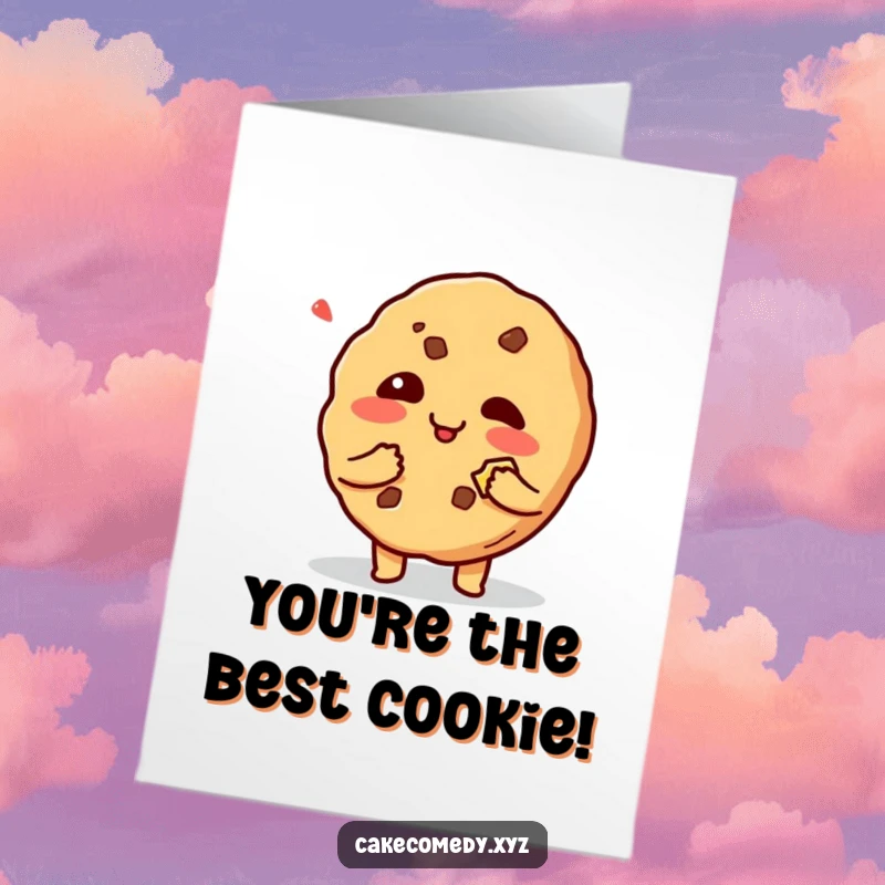 Funny Free Printable Cookie Congratulations Card: A mischievous cookie giggles, showing a bite mark, celebrating success.
