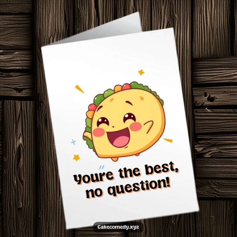 Funny Free Printable Congrats Card: A delighted taco spins rapidly with a giddy expression, a fun print-at-home congratulatory message.