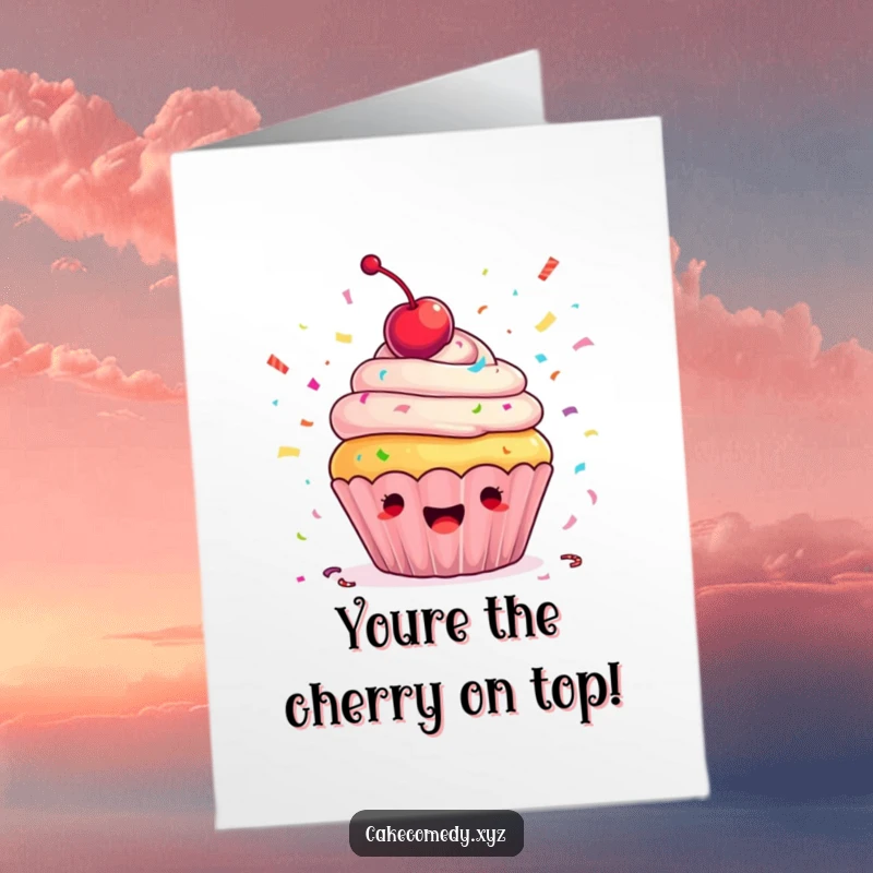 Funny Free Printable Congrats Card: Ecstatic cupcake showering confetti, a perfect print-at-home way to say congratulations with humor.