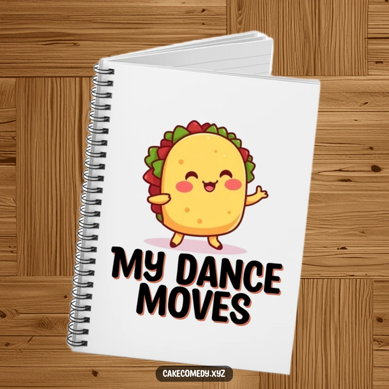 Funny notebook with a cheerful taco dancing with little feet, perfect for jotting down fiesta plans and ideas.