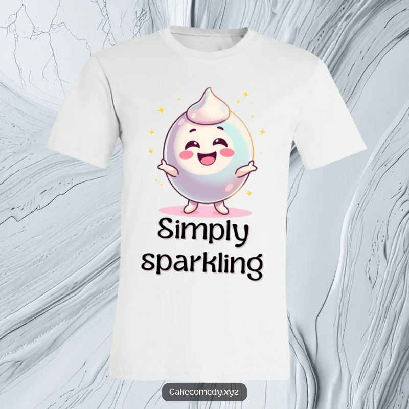 Funny delighted candy character wiggling with excitement and sparkling brightly on a t-shirt, a burst of pure energetic joy.